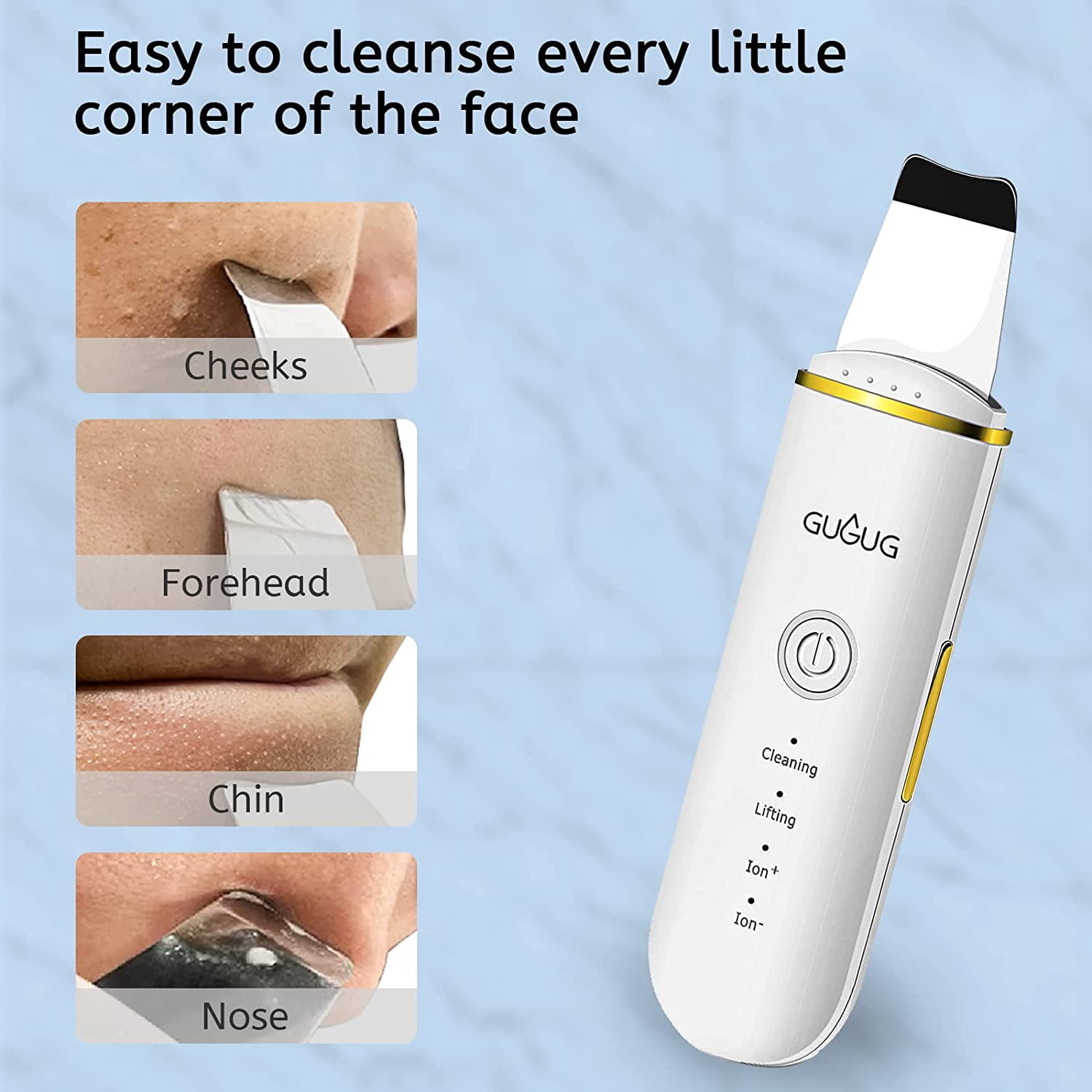 Skin Scrubber, Face Spatula Pore Cleaner Blackhead Remover Tools for Facial Deep Cleansing-4 Modes,White