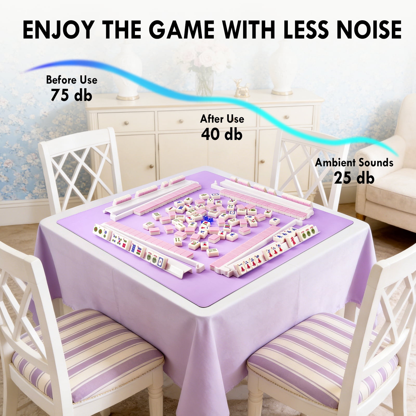 Crease-Defying Ever-Flat Mahjong Mat | Noise-Reducing Anti-Slip Pad for Mahjong, Poker & Dominoes with Velvet Bag - Macaron Purple