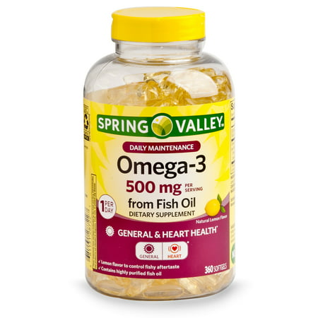 Spring Valley Omega-3 Fish Oil Softgels, Daily Maintenance, 500 Mg, 360
