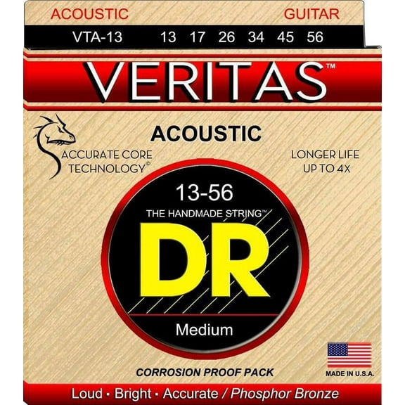 DR Strings VTA-13 VERITAS Phosphor Bronze Acoustic Guitar String, 13-56, Medium