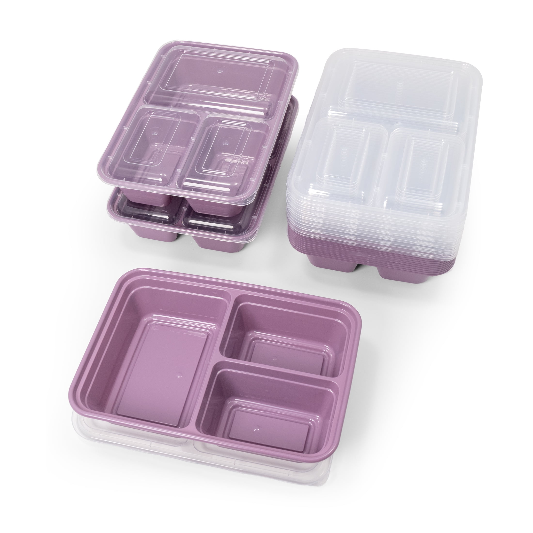 Mainstays 15-Pack 3-Compartment BPA-Free Meal Prep Food Storage Containers, Lilac Bloom