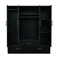thumbnail image 4 of ModMakers 4-Door Wardrobe Armoire Closet with Mirror, Freestanding Wood Armoire Wardrobe Storage Cabinet with 3 Drawers & Hanging Robs, Golden Handles, Black Walnut, Wood, 4 of 8