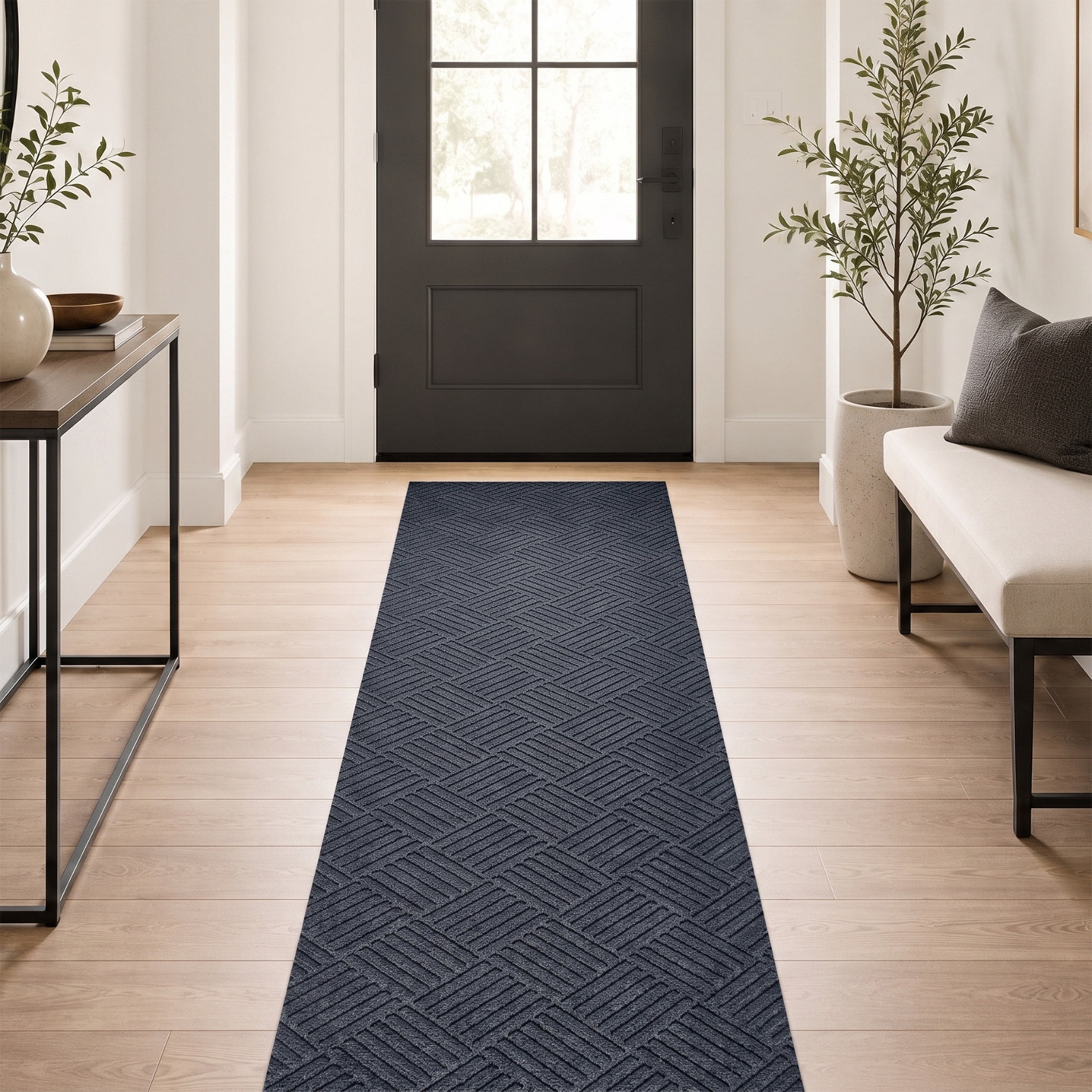 Ottomanson 2'7" x 3' Heavy Duty Commercial Entryway Rug, Waterproof Non-Slip Door Mat, Dirt Trapper, Dark Gray