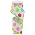 thumbnail image 2 of Craig Bachman 2.5" Multi Polka Dots on Royal Ribbon: White/Green (10 Yards) Craft Floral Arrangement Gift Wrapping Wired Edge Ribbon, 2 of 3