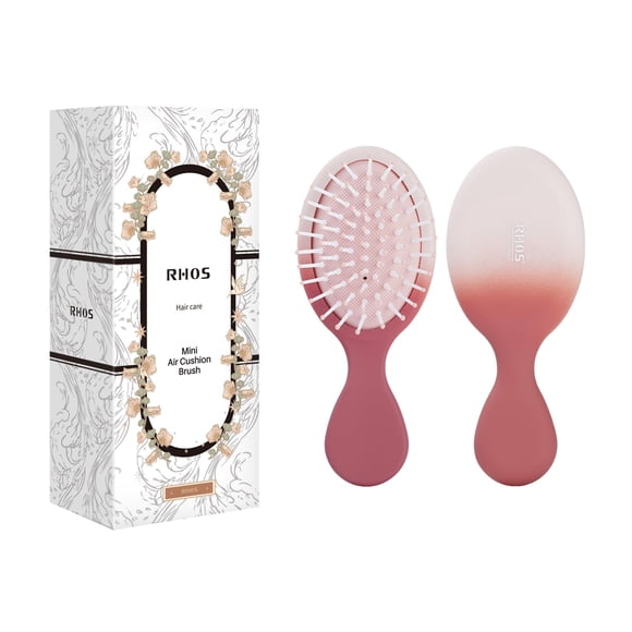 RHOS Mini cepillo de pelo para mujeres, hombres y niños, tamaño de viaje, cepillo de pelo para bolso y bolsillo, cepillo pequeño con cerdas suaves (1 paquete, degradado rojo)