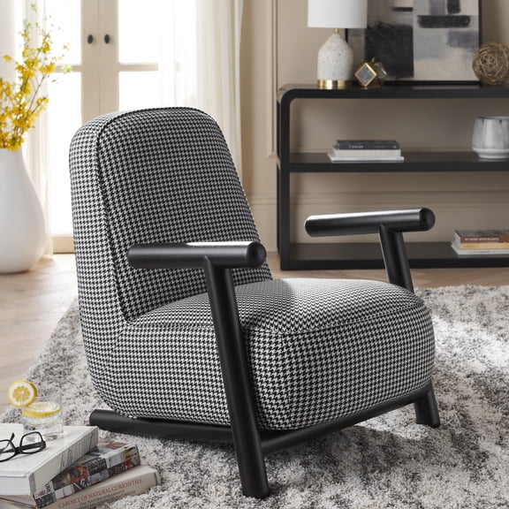 Safavieh Sein Modern Plywood and Fabric Dining Arm Chairs, Black Houndstooth/Black