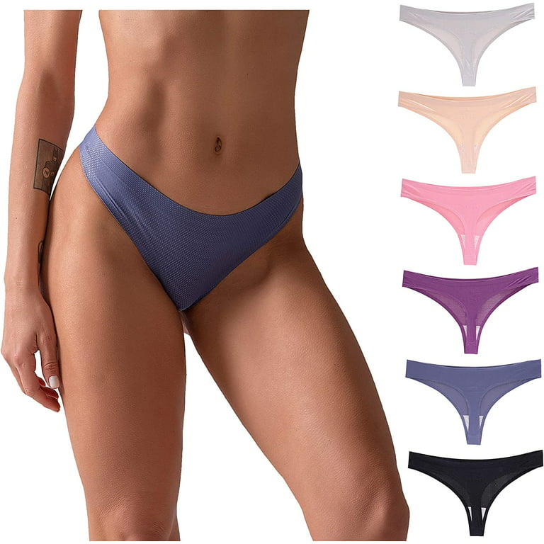 CRISAN Seamless Thongs for Women Nylon No Show Thong Underwear Women 6 Pack  