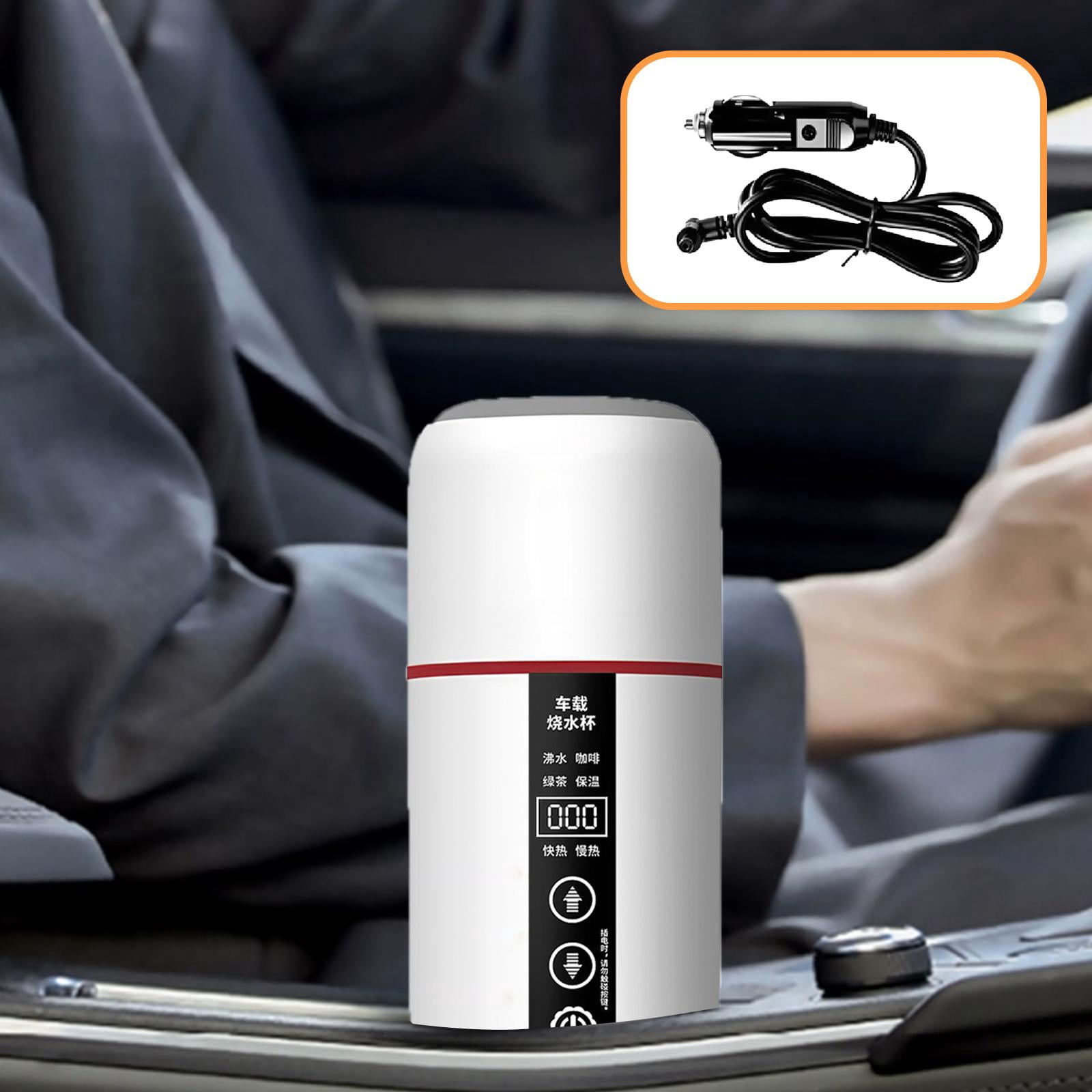 Fiocias 12V 24V Car Kettle Boiler Car Heated Mug Portable Travel Electric Kettle Heating white