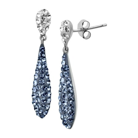 Drop Earrings with Purple & White Swarovski Crystals in Sterling Silver