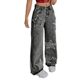 thumbnail image 3 of Y2K Teen Girls Wide Leg Jeans with Star Patch, Baggy Denim Pants with Raw Edge Detail for Girls 13-16 Years, 3 of 9