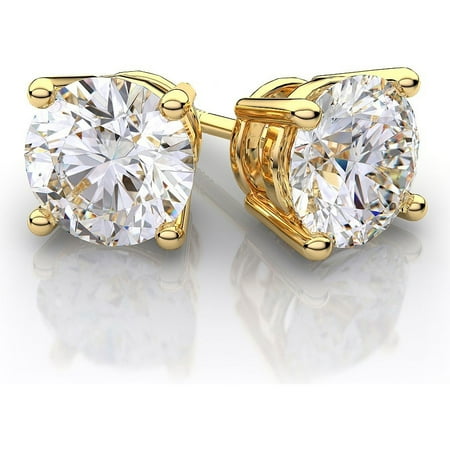 Etruscan Gemstone Earrings - 14K Gold 2.0Cttw Round Genuine White Topaz Gemstone Stud Earrings