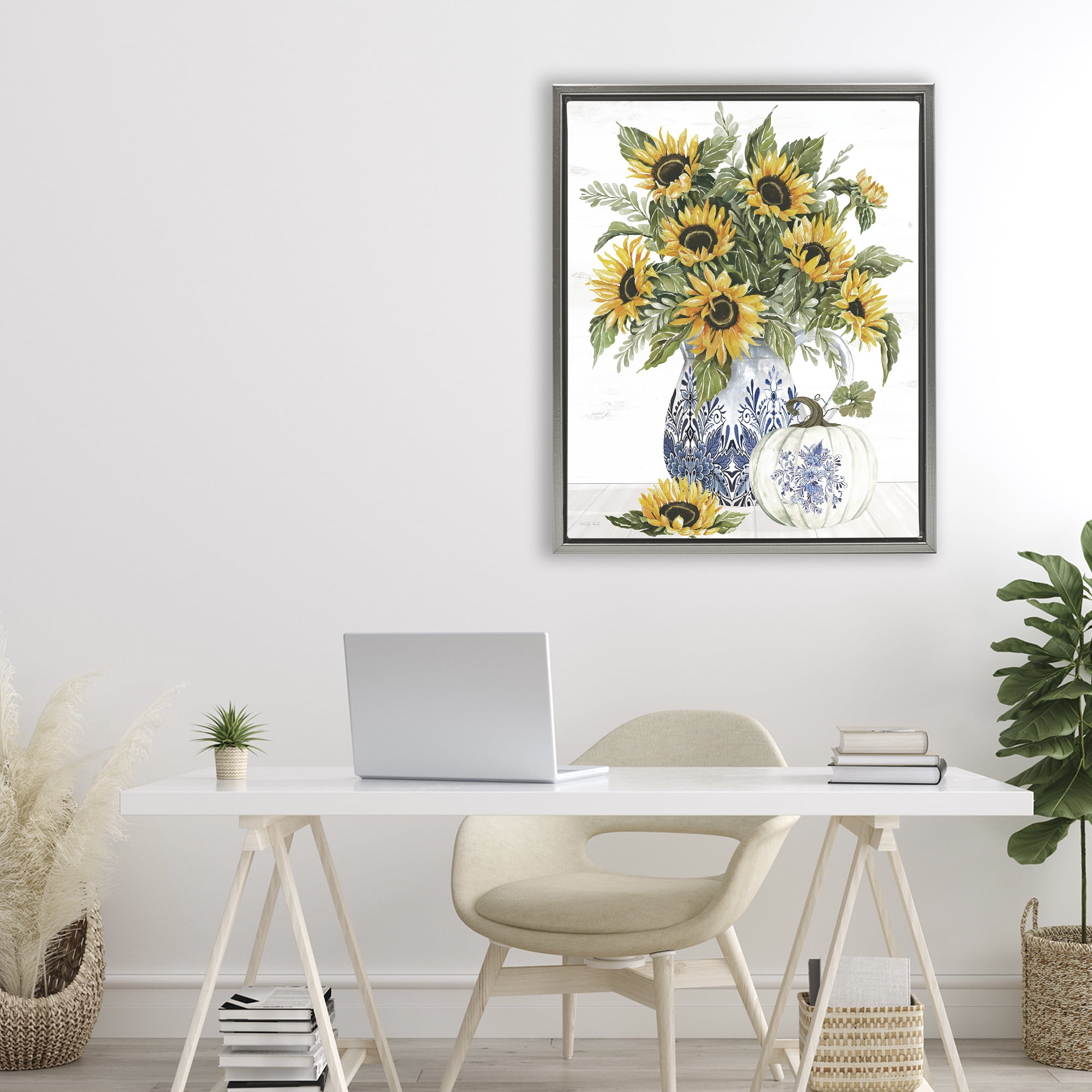 Stupell Industries Imperial Autumn Sunflowers Gray Framed Floater Canvas Wall Art, design by Cindy Jacobs