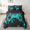 thumbnail image 2 of jejeloiu Kids Gamepad Controller 7pcs Bedding Comforter Set,Gamer Gaming Queen Bedding Sets,Cyan Black Queen Sheet Sets For Adults,Ultra Soft Home Decor Reversible, 2 of 8