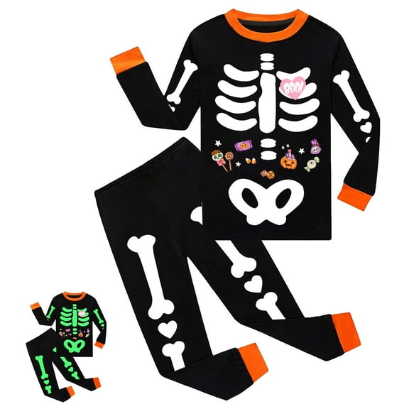 Rimyaw Kids Halloween Glow-in-the-Dark Skeleton Pajama Set, 5T