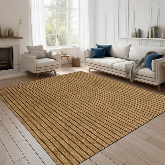 Koloko Outdoor Runner Rug Indoor Non-Slip Area Rugs Custom Size Carpet Runners with Rubber Backing Mat for Hallway Kitchen Entryway Garage Laundry Striped Brown, 4ft x 5ft