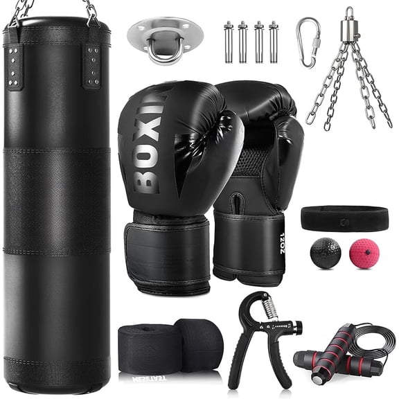 4ft Heavy Punching Bag Set with 12 OZ Gloves, Unfilled for MMA, Karate, Kickboxing, and Boxing Training