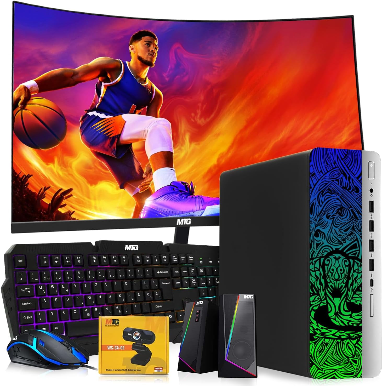 Restored TechMagnet HP Carbon Red Cobra Edition RGB Gaming Desktop PC,Intel Core i7,16GB DDR4 RAM,512GB SSD,GT 1030 Graphics Card,24 Inch Curved Monitor,RGB Kit,Webcam,Windows 11
