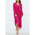 thumbnail image 3 of Solid Color Twist Front Pleated Dress for Women Mid-Calf Length Fuchsia Small, 3 of 4