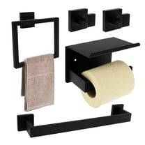Dznils Matte Black Steel Bathroom Hardware Set, Towel Bar, Toilet Paper Holder, Towel Ring, 5 Piece