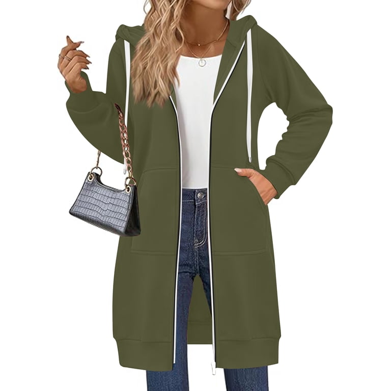 Fall Winter Hooded Coat With Pockets Forcipower Women's Zip Up