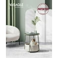 thumbnail image 3 of Small Round Side End Table - Modern Nightstand with Fabric Basket, Forest Green and Cream White, 3 of 8