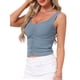 thumbnail image 4 of INSPIRAR CHIC Top de Mujer Escote Corazón Sin Mangas Tejido Acanalado Crop con Fruncidos L Azul Polvoriento, 4 of 6