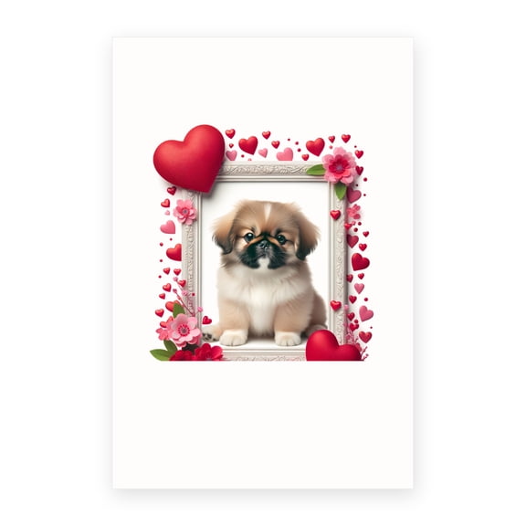DistinctInk Greeting Card / Note Card - Valentine's Day Pekingese Puppy - PACK of 1