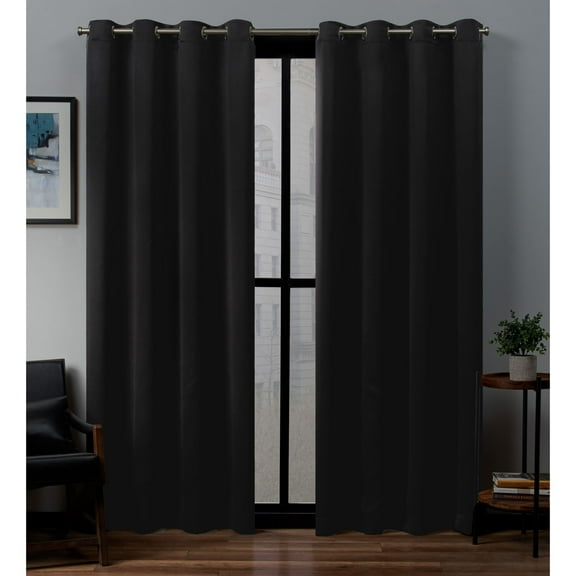 Exclusive Home Sateen Twill Woven Room Darkening Blackout Grommet Top Curtain Panel Pair, 52"x84", Black