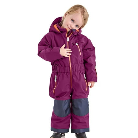 Xfvqtps One Piece Snowsuits Snowboarding Suit Hooded Zippered Pocket Waist Elastic Keep Warm Color Blocking Waterproof Windproof Outdoor Winter Ski Suits Jumpsuits Purple