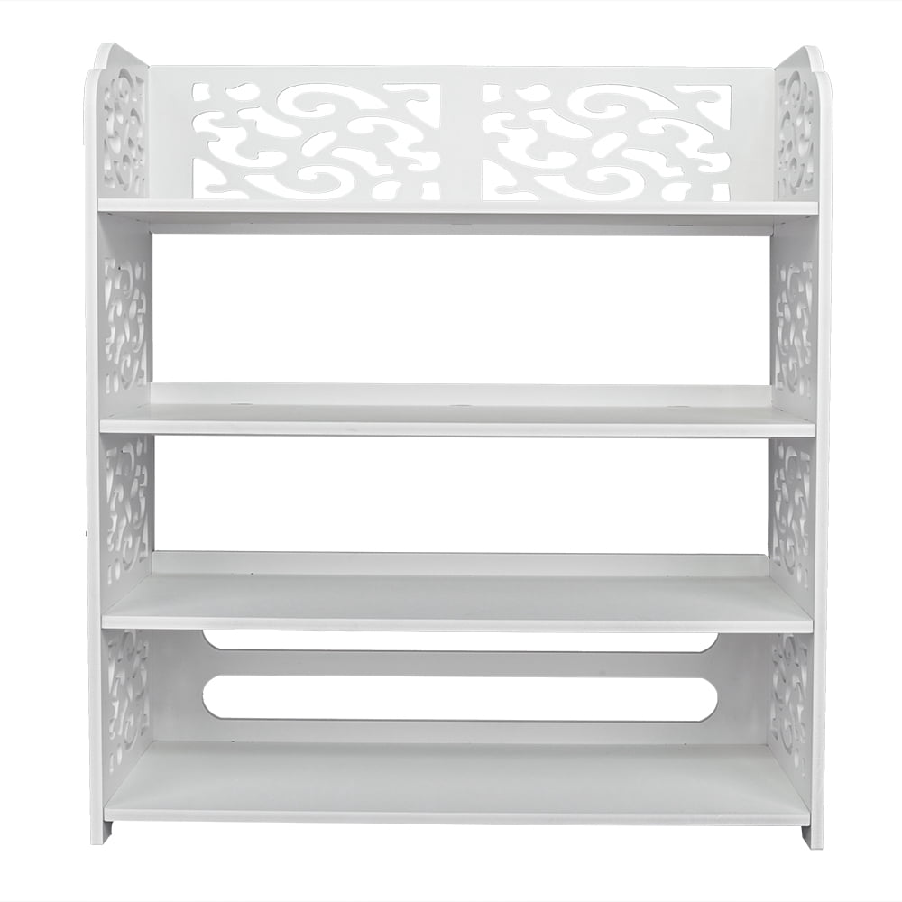 Four Tiers Carved Shoe Rack, White