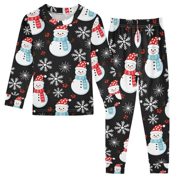 joogoo Snowman Snowflake 2 Piece Long Sleeve Tee and Pants Cotton Pajama Set 5Y