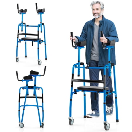 Costway Versatile Rolling Walker All Terrain Stand-Assist Walker with 2 Premium Wheels Navy