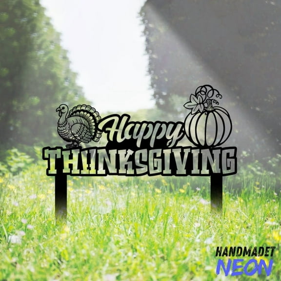 Handmadetneonsign Happy Thanksgiving Metal Stake, Turkey Garden Stake, Yard Outdoor Stake Decor 046724