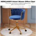 thumbnail image 4 of Velvet Woven Home Office Chair, Modern Swivel Desk Chair with Wheels, Height Adjustable Vanity Chair with Gold Metal Base and Hand Weaving Back for Bedroom Study Small Space, Navy Blue, 4 of 15