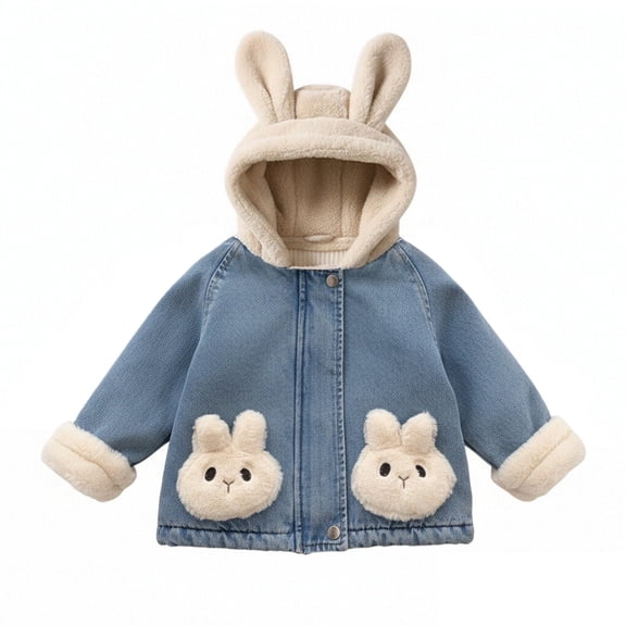 CPNG Baby Girl's Kids Sherpa Fleece-Lined Zip Up Jacket Bunny Ear Hoodie Sweater Cute Jackets Outerwear Toddler Fall Winter Coat Jacket Outerwear Hoodie