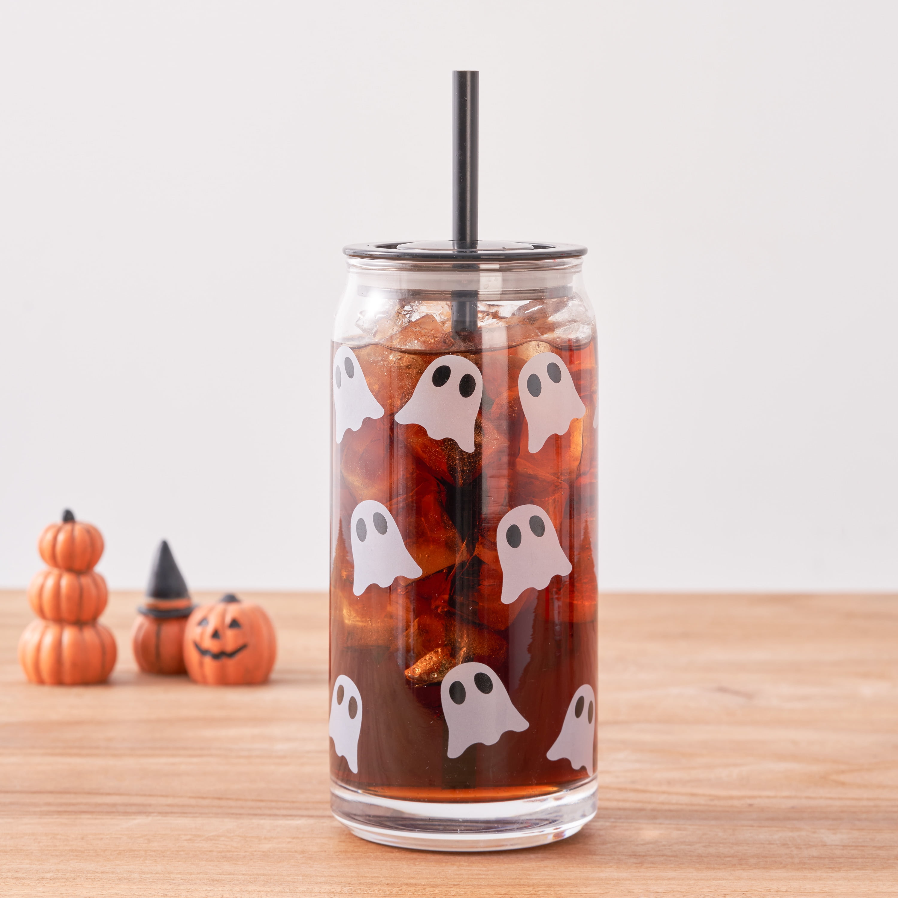 Way To Celebrate Glass Can Sipper, 20 oz, Halloween Ghost
