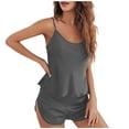 thumbnail image 3 of up to 60% off Gifts Womens Pajama Set Womens Pajamas Sets Silky Satin Sleepwear 2 Piece Outfits V Neck Sleeveless Camisole Top and Shorts Homewear Set Casual Solid Loungewear Sets, 3 of 5