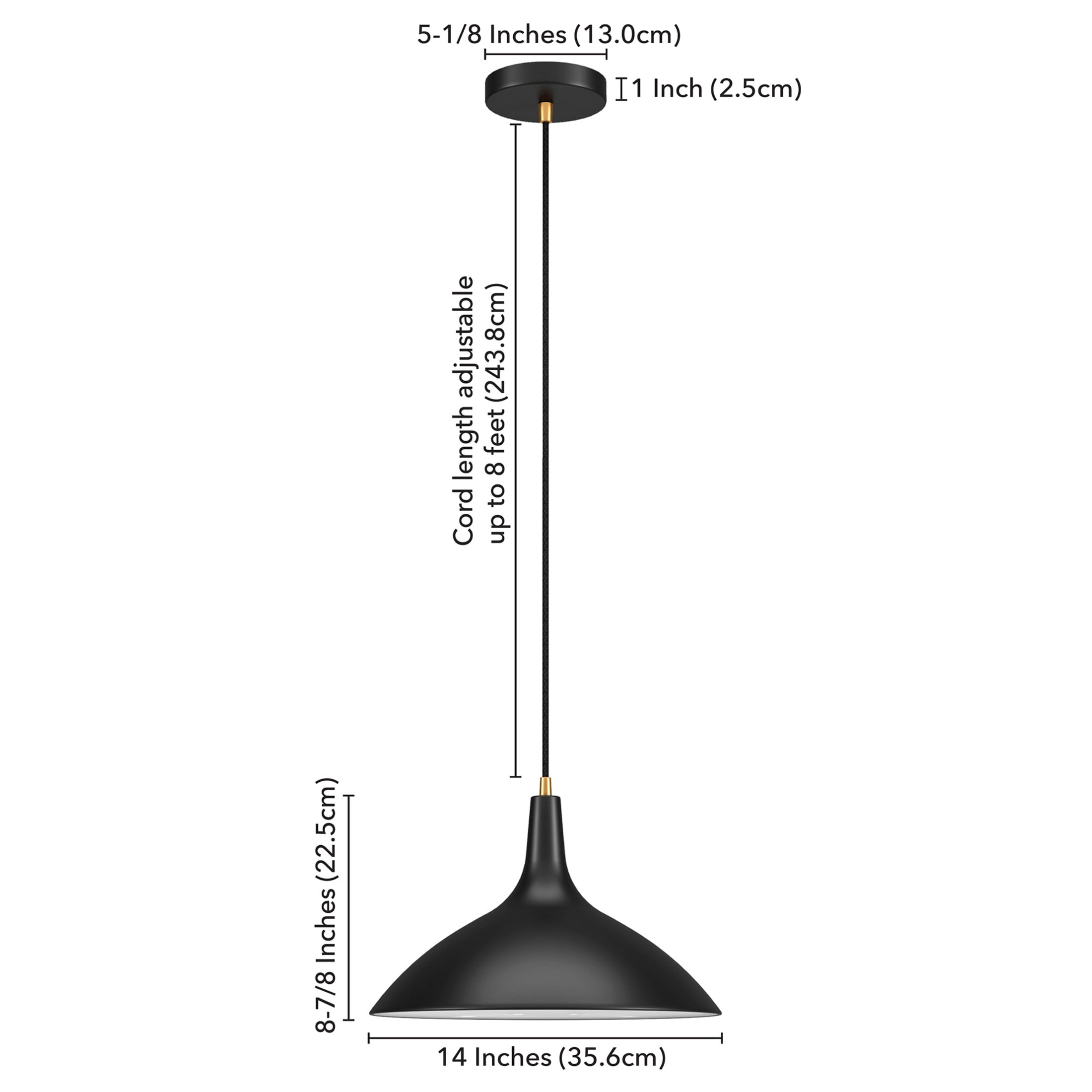 Evelyn&Zoe 14" Matte Black/Brass Metal Pendant