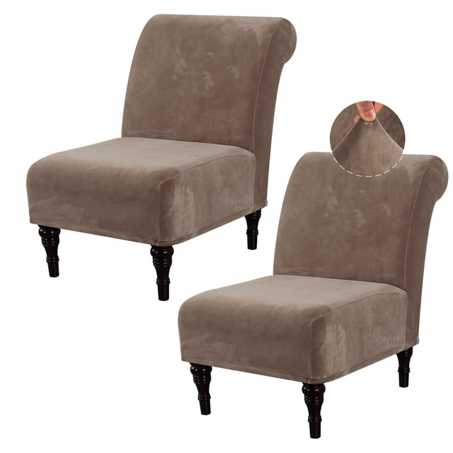 Velvet Accent Chair Cover, Set of 2 High Stretch Armless Chair Covers for Living Room Luxury Thick Velvet Chair Slipcovers Modern Furniture Protector with Elastic Bottom, Machine Washable(Taupe)