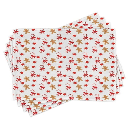 

Ambesonne Gingerbread Man Place Mats Set of 4 Candy Red Star Standard Size Sand Brown Orange