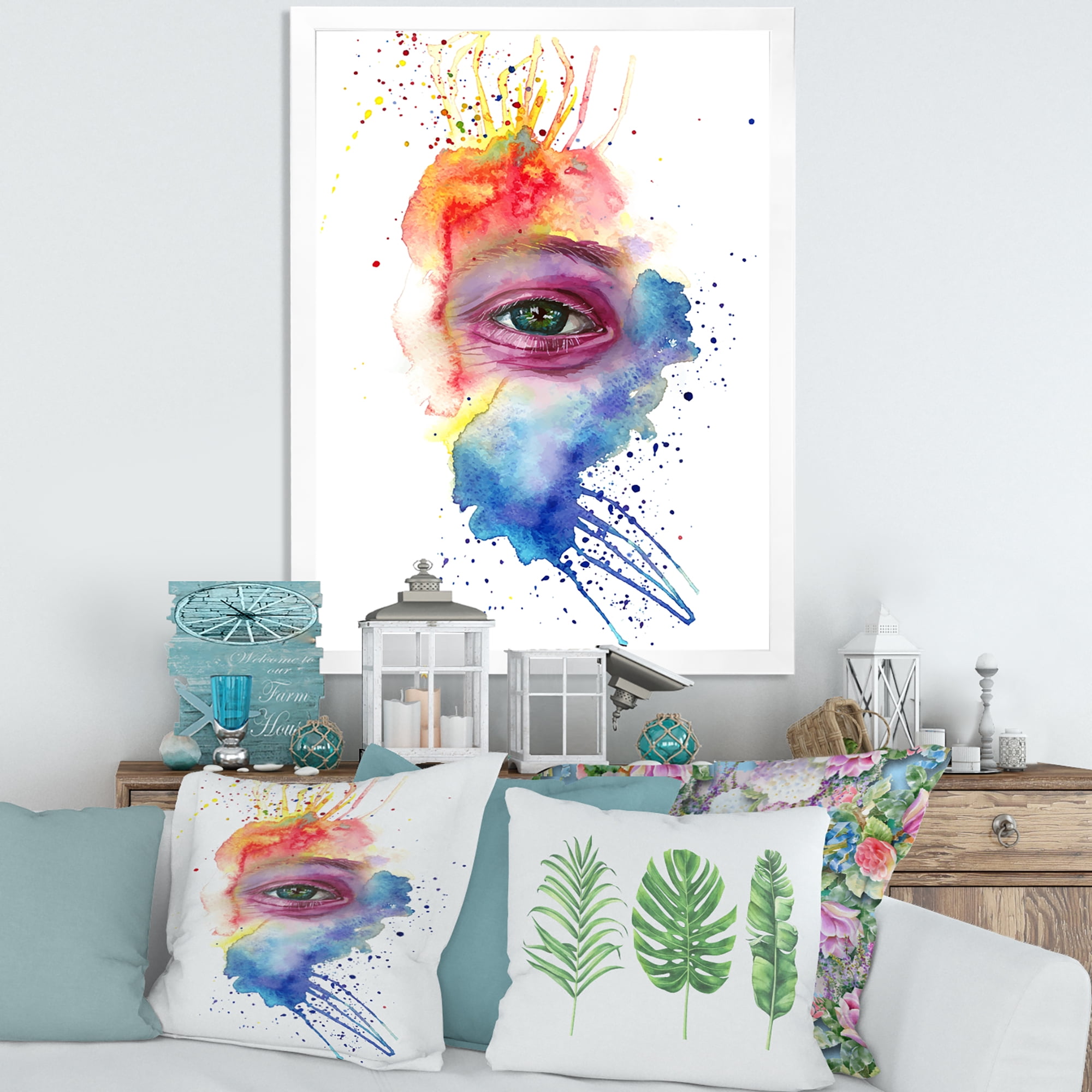Designart 'Detail of Eye In Rainbow-Colored Face Portrait' Bohemian & Eclectic Framed Art Print