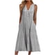 thumbnail image 2 of ICHUANYI ClearanceWomen's Fashion Casual Sleeveless V-Neck Button Striped Print Pocket Maxi Dress(Gray, L) ICHUANYI WER20232080503459, 2 of 8