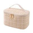 thumbnail image 2 of Bolsa de maquillaje, organizador, bolsa de aseo para niñas, bolsa de cosméticos portátil grande, estuche de viaje para cosméticos, bolsa de baño de , Beige, 2 of 9
