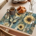 thumbnail image 3 of Yellow Sunflower Placemats Set of 6 Butterfly Leaves Teal Striped Retro Place Mats Indoor Wipeable Table Mats Washable Cloth Dining Table Placemats for Kitchen Holiday Party Home Decor 13x19 Inch, 3 of 9