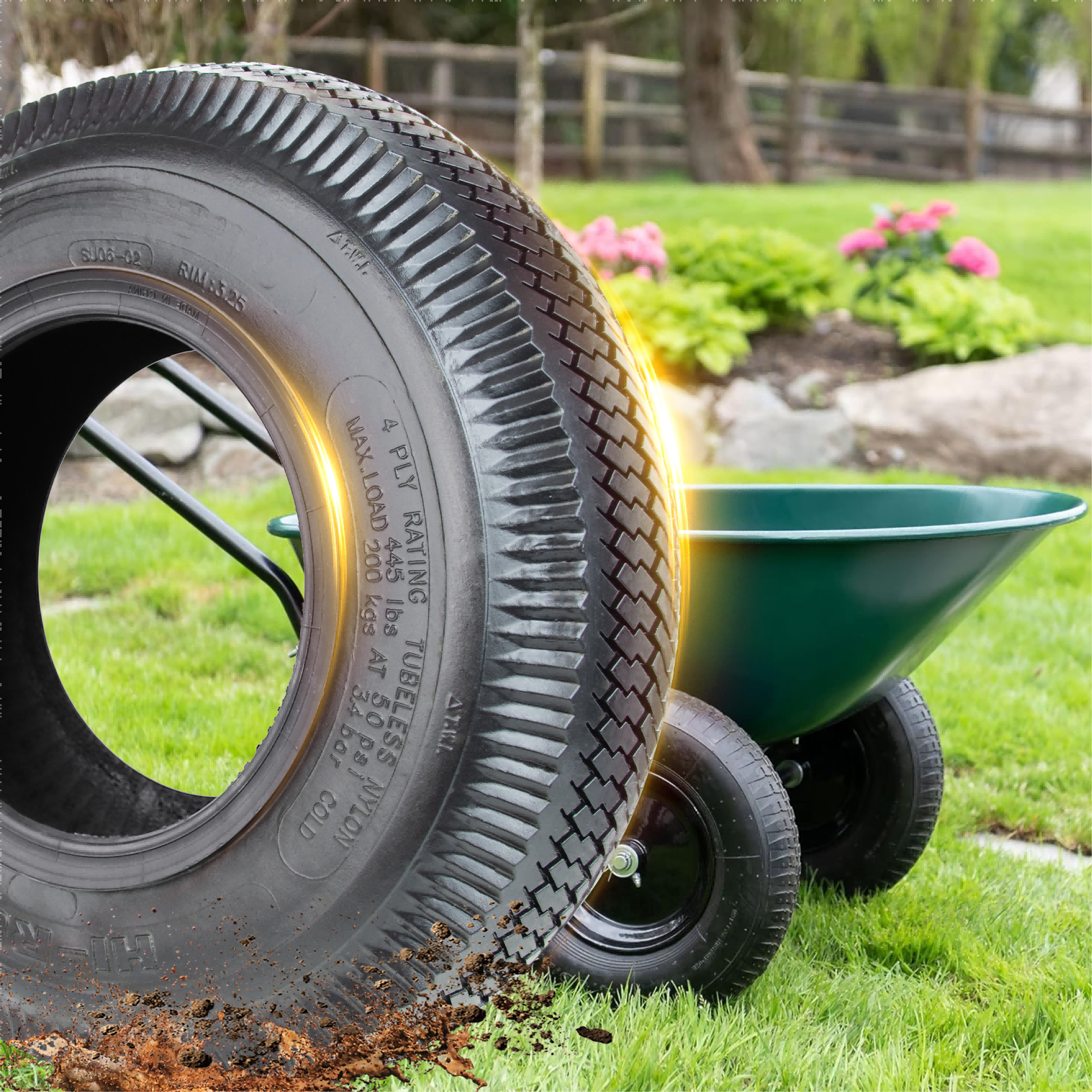 Hi-Run Sawtooth 4.10/3.50-4 4PR Pneumatic Wheelbarrow Tire Wheel 5/8" Axle Bore