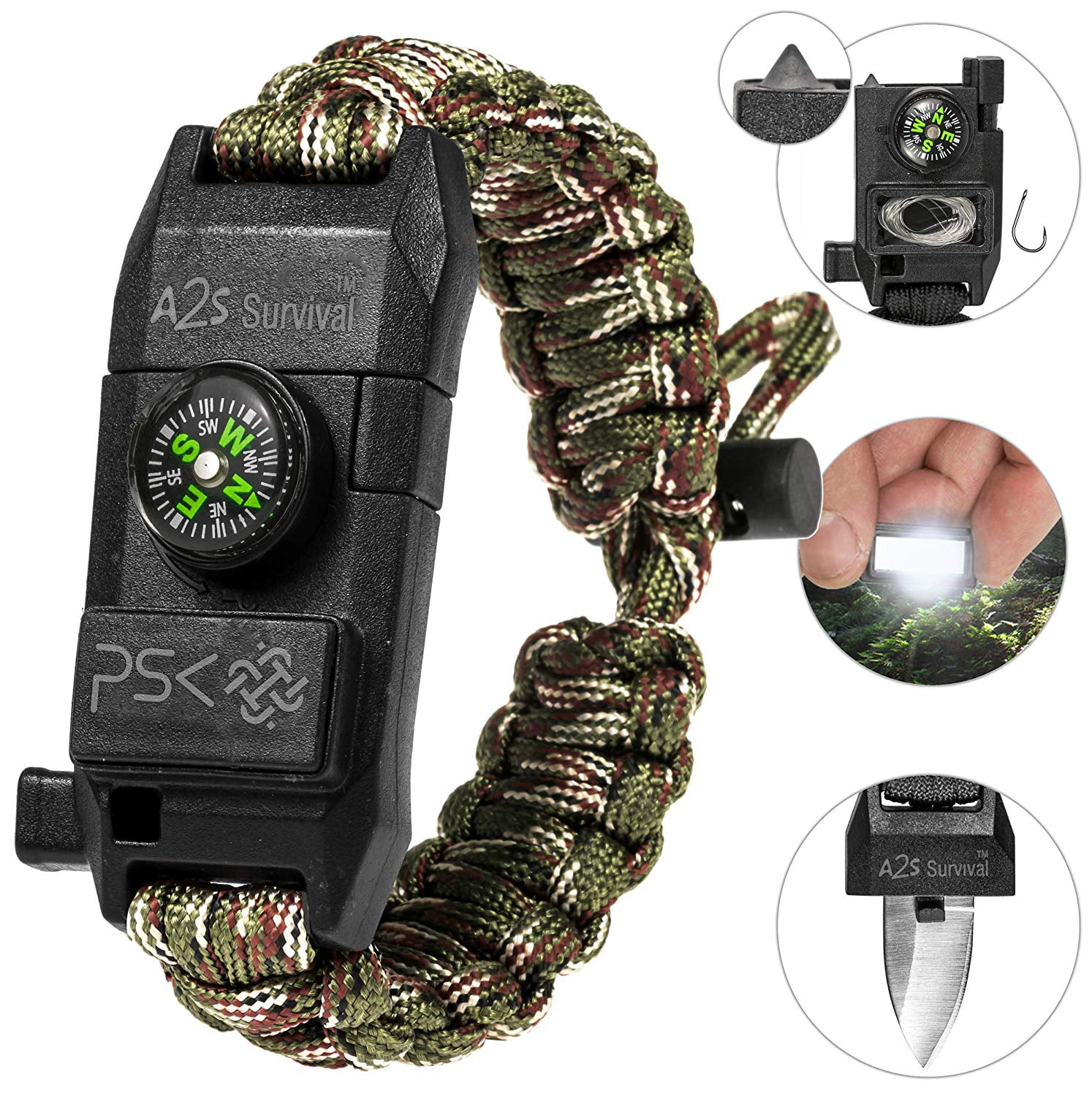 Paracord Survival  Bracelet With Fire Starter & Whistle 