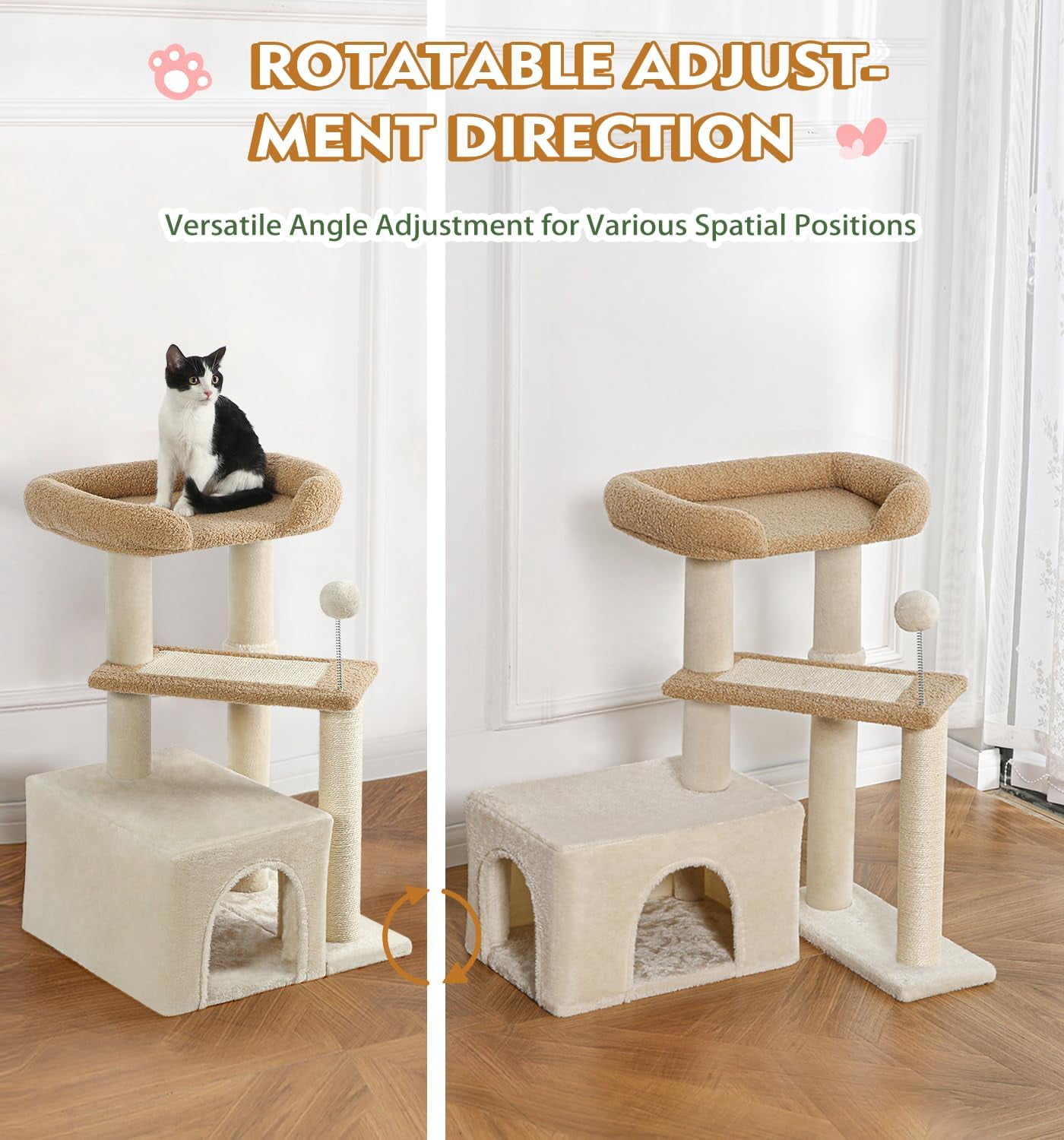 Made4Pets 29" High Multi-Level Climbing Furniture Carpet Cat Tree for Indoors Cats, Brown