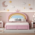 thumbnail image 2 of Sesslife Full Size Bed Frame with Velvet Rainbow Shape Headboard, Upholstered Platform Bed with 2 Storage Drawers for Girls, Wood Bed Frame with Strong Slats Support, No Box Spring Needed, Pink, 2 of 8
