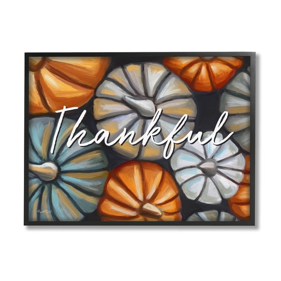 Stupell Industries Autumn Thankful Pumpkins Phrase Graphic Art Black Framed Art Print Wall Art, Design by Elizabeth Tyndall