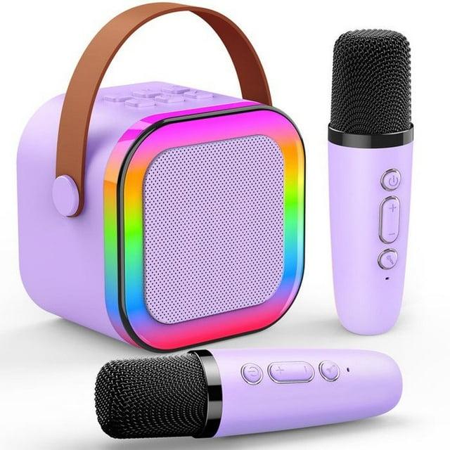 ATOPDREAM Kids Karaoke Machine, With Dual Microphones, Bluetooth Speaker Toy (5.0), RGB Controllable Lights (Purple)